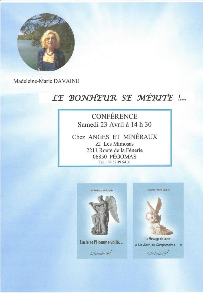 Conférence LE BONHEUR SE MERITE 23 Avril 2016