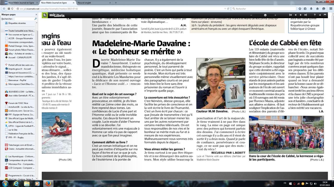 Article Nice Matin Roquebrune Cap Martin 7 Juillet 2015