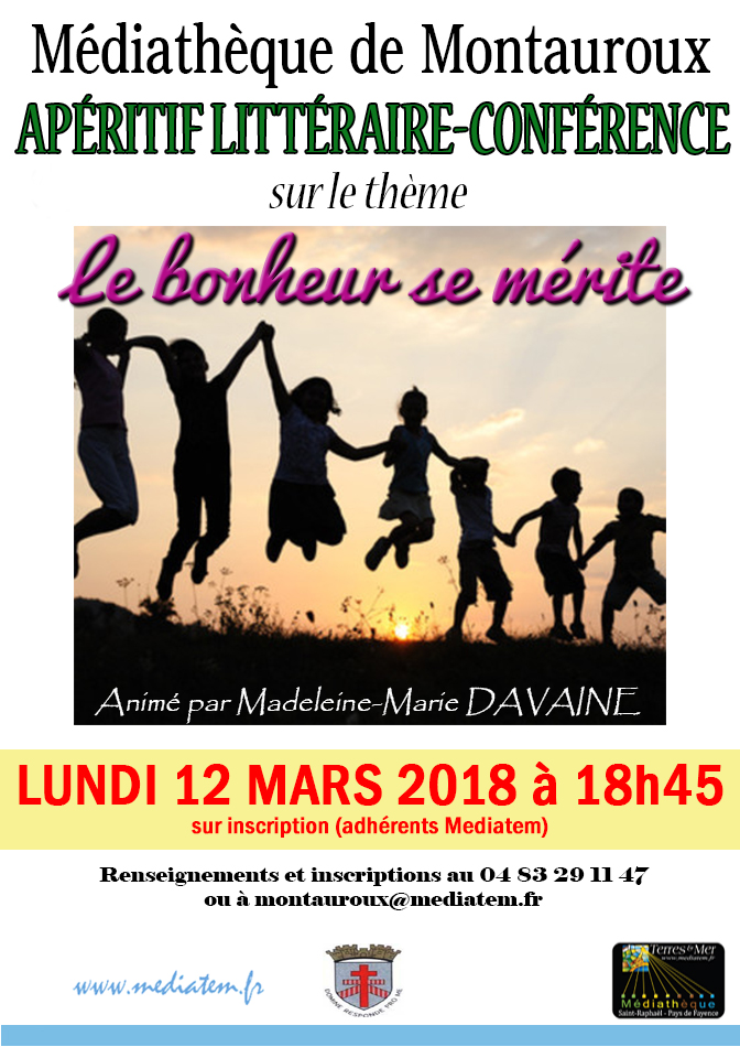 Affiche le bonheur se merite conference mars 2018 aperitif litteraire 20180122