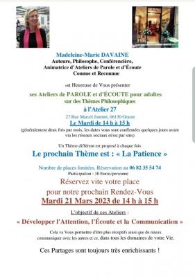 Affiche p Atelier 27 du 21 Mars 2023 La Patience